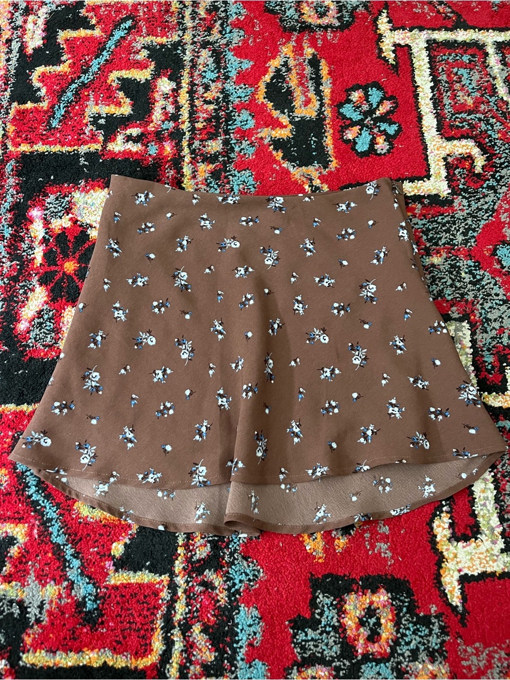 Brown Floral A-Line Mini Skirt